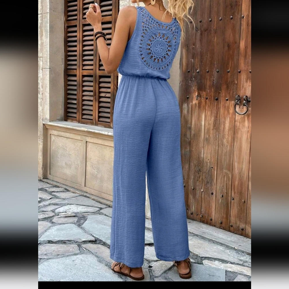 Casual Vacation Backless Romper With Ruffle Trim - Picture 2 of 6